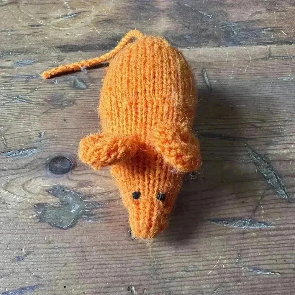 Lovingly Handknit Orange Cat Toy Mouse